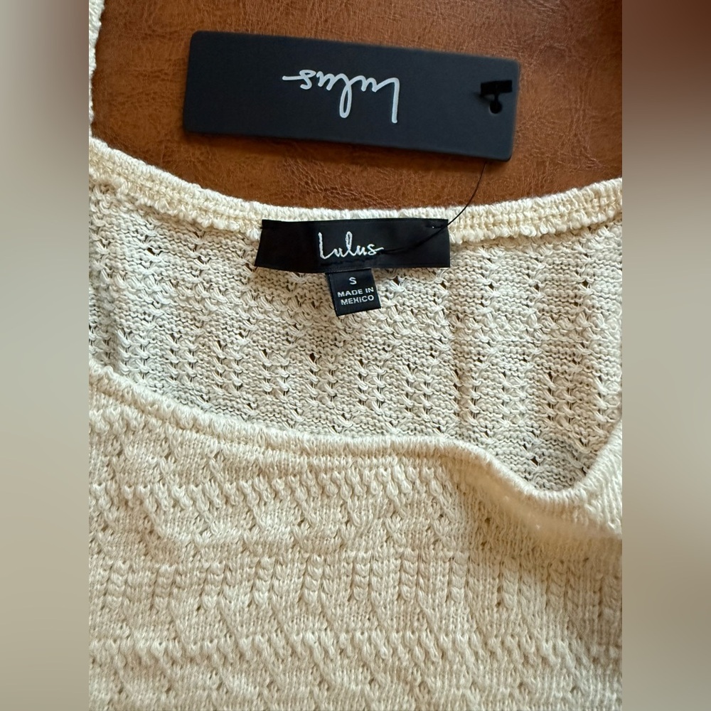 Lulus Carefree Persona Cream Pointelle Knit Flutter Sleeve Top Size Small NWT - Picture 3 of 6